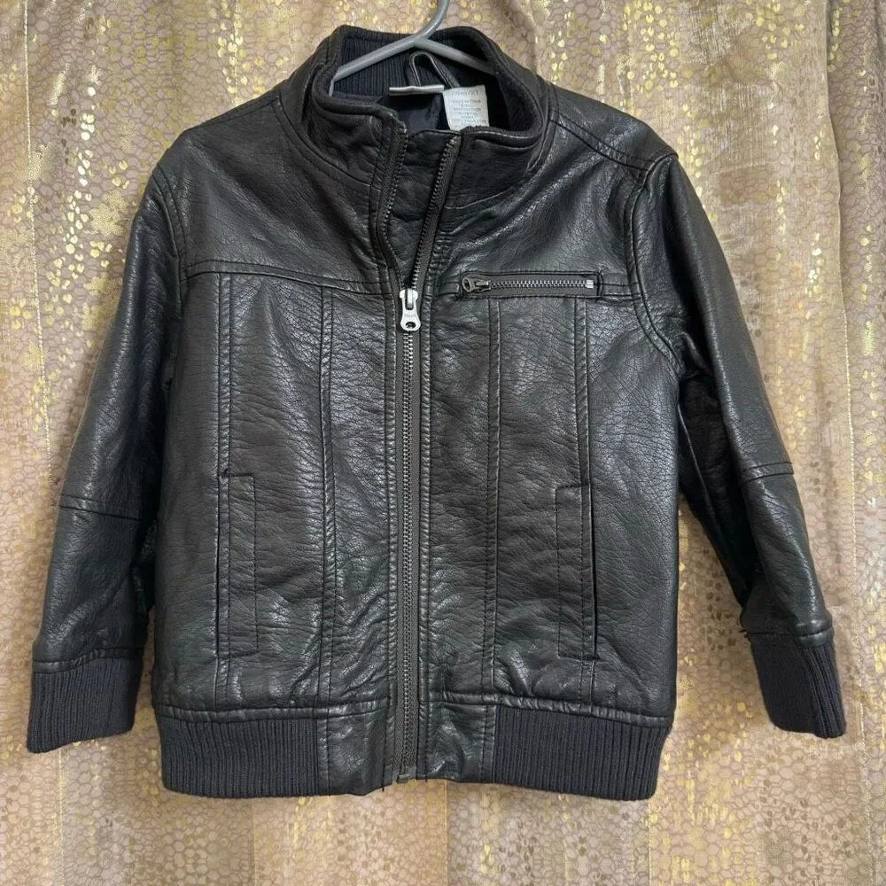 Vintage Koala Baby Boys Black Moto Grunge Faux Leather Zip Biker Jacket 24 Mo/2T